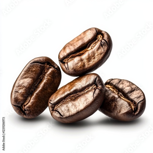 Wallpaper Mural Roasted Coffee Beans Close-up Macro Photography of Four Beans in a Triangular Composition, Coffee Texture, Bean Detail, Aromatic Beverage Coffee beans, macro photography Torontodigital.ca