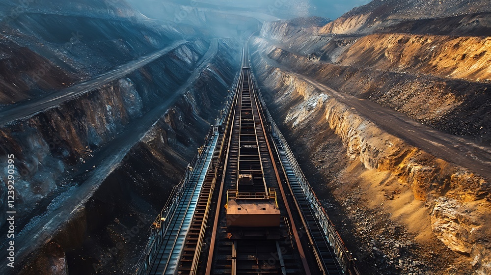 Fototapeta premium In mining operations the conveyor network transfers the minerals form an inventory area
