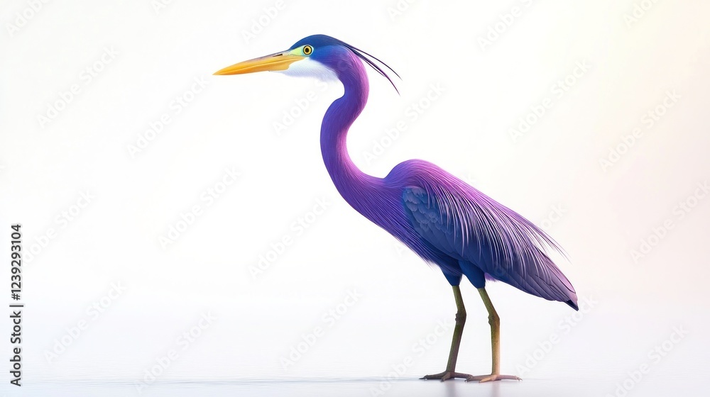 Fototapeta premium Purple heron bird profile, white background, nature