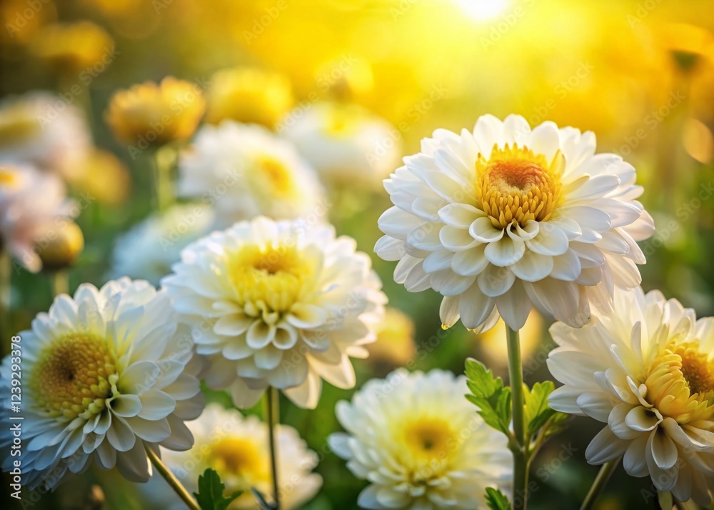 Fototapeta premium Vibrant Spring Chrysanthemums: Blooming Flowers in a Pastoral Landscape