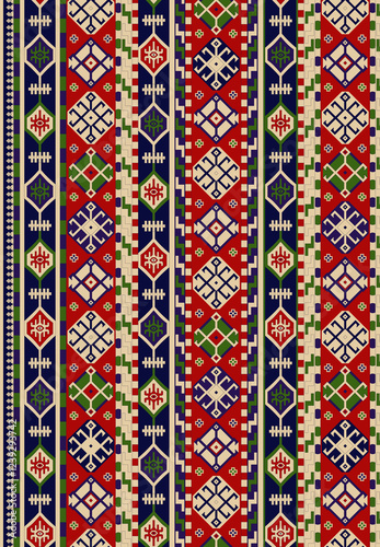 Ethnic geometric shapes border mughal art Composition Panel motif, multi flower Seamless pattern with repeat floral texture, vintage background. fabric printing
