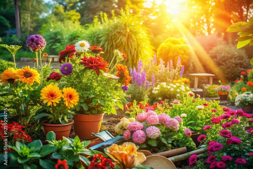 Fototapeta premium Vibrant Summer Garden: Gardening Tips for Lush Outdoor Spaces