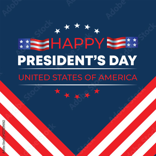 Happy Presidents Day with stars,ribbon and american flag.In February in United States and Canada.Poster, card, banner,template,background. Vector illustration.