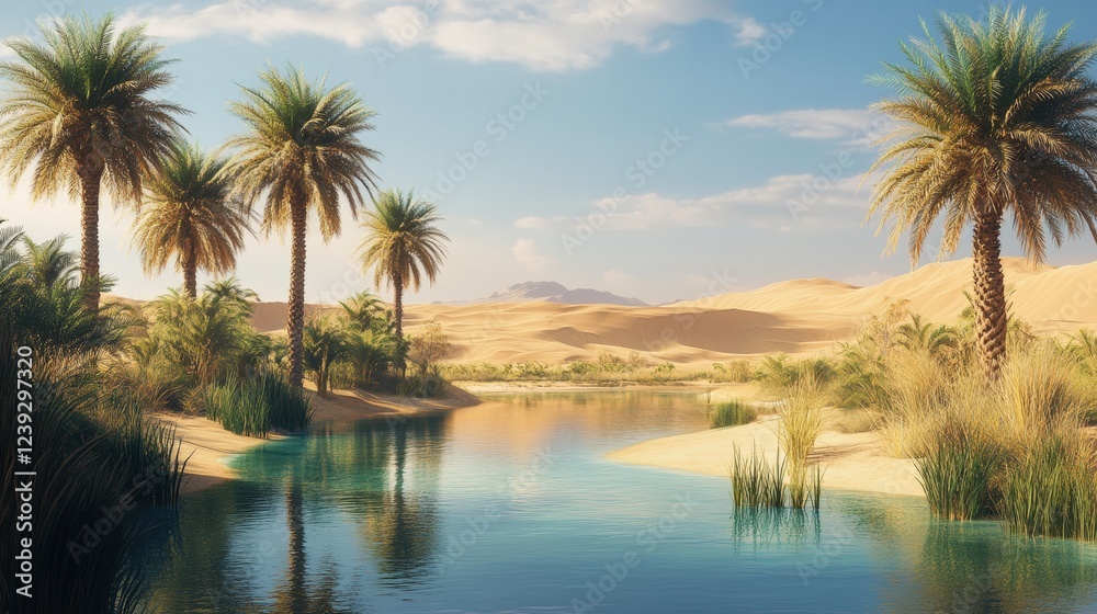 Serene Oasis Palm Trees Desert Landscape Serene Oasis Palm Trees Desert Landscape