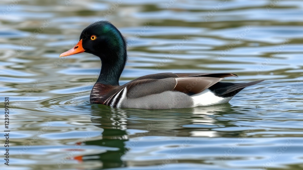 Mallard duck swimming gracefully on a calm lake during a sunny day Mallard duck swimming gracefully on a calm lake during a sunny day
