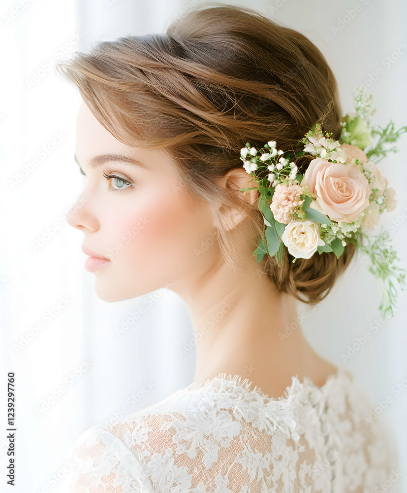 Naklejka premium Elegant Bride's Wedding Hairstyle