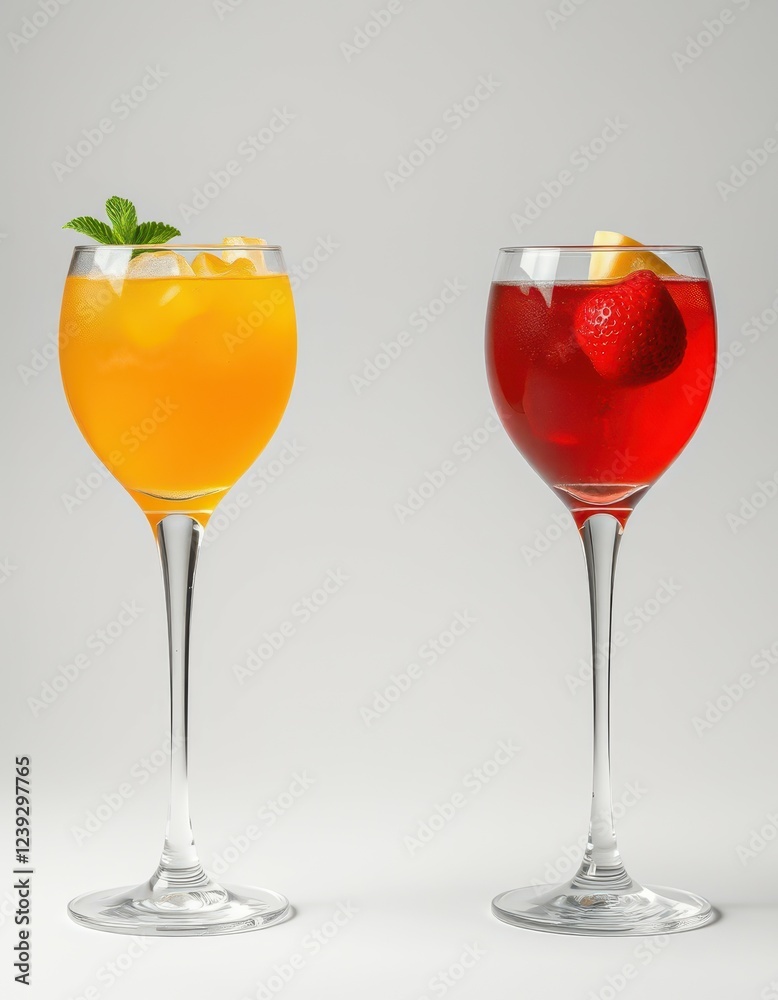 Refreshing summer cocktails served in elegant glassware with vibrant colors and garnishes Refreshing summer cocktails served in elegant glassware with vibrant colors and garnishes
