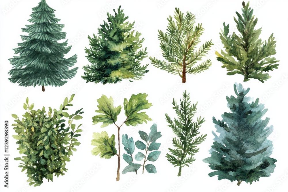 Fototapeta premium Various green trees, bushes and shrubs, top view for landscape design plan