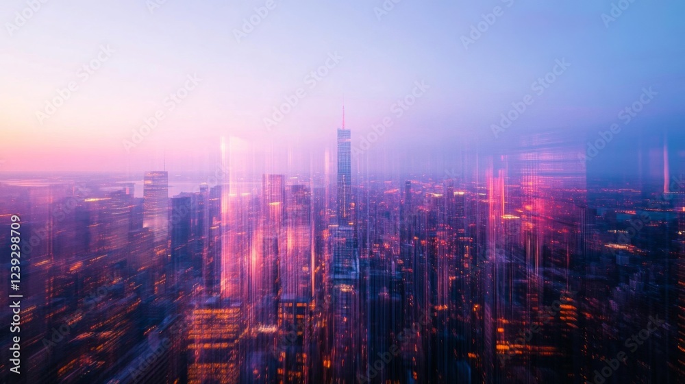 Fototapeta premium Vibrant City Skyline at Twilight