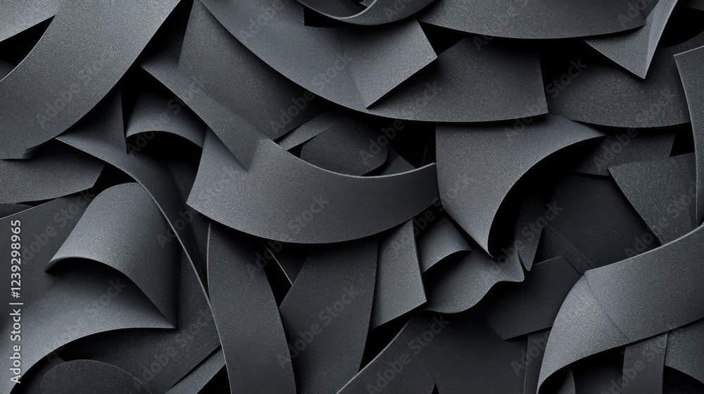 Obraz premium Textured black ribbon layers create a visually intriguing pattern with depth and movement in a contemporary design layout