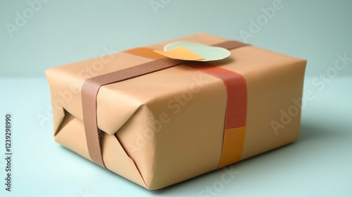Wallpaper Mural Gift package beautifully wrapped in brown paper with decorative ribbons and a tag, set against a light blue background in a cozy indoor setting Torontodigital.ca