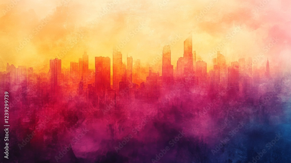 Fototapeta premium Vibrant City Skyline at Sunset