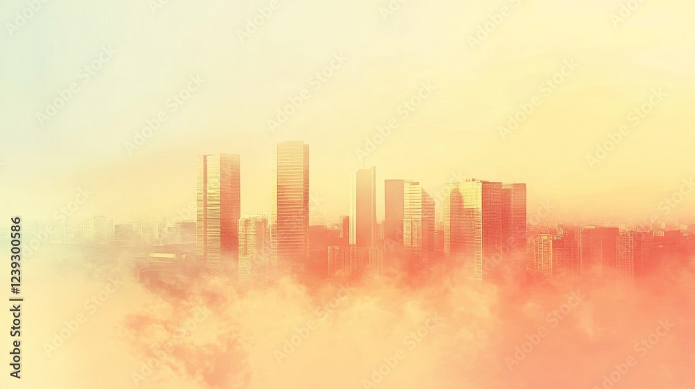 Fototapeta premium City Skyline at Sunset with Fog