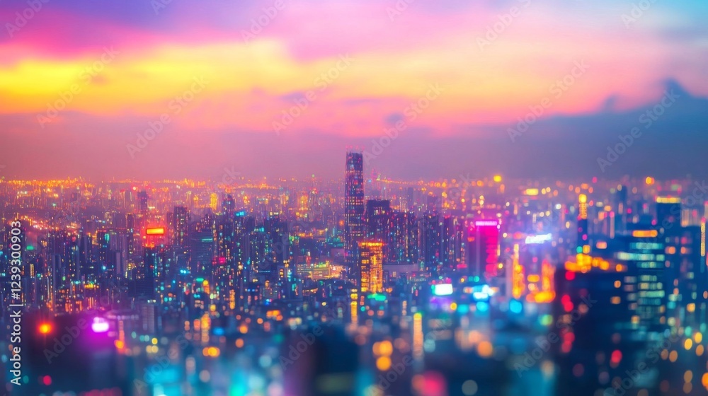 Fototapeta premium Vibrant City Skyline at Sunset