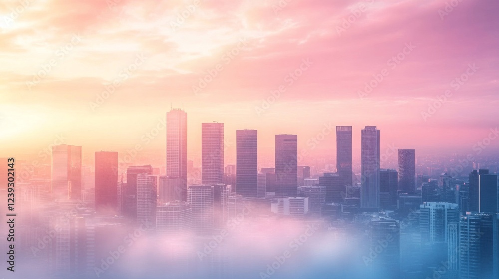Fototapeta premium Pink And Orange City Sunrise Skyline