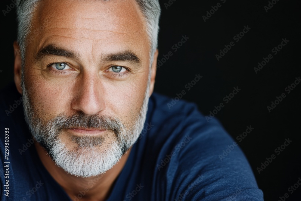 Fototapeta premium Portrait of a mature man with a beard and captivating blue eyes, displaying confidence and warmth