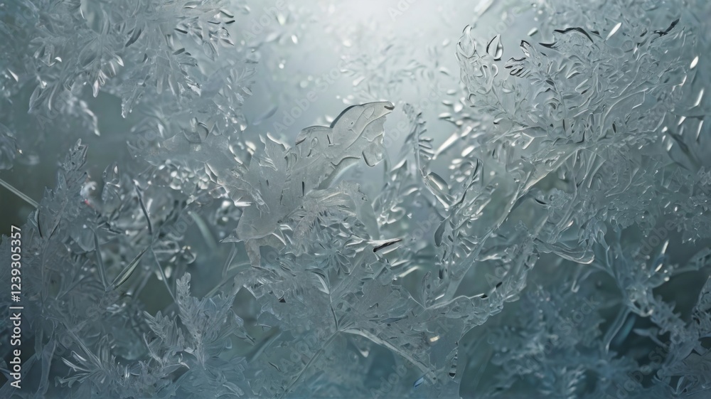 Obraz premium Intricate Ice Crystals Forming Patterns on a Frosty Surface