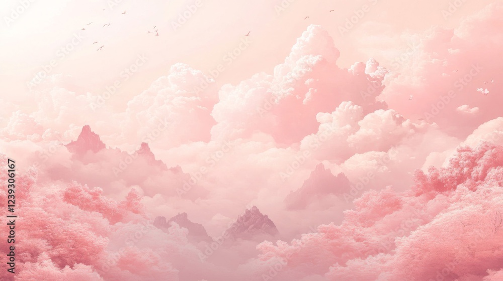 Fototapeta premium Pink Pastel Landscape Dreamy Cloudscape