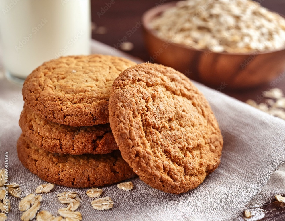 Homemade delicious rolled oats cookies on table Homemade delicious rolled oats cookies on table