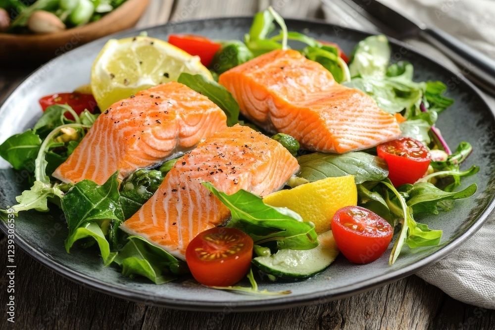 Salmon salad seafood plate dish Salmon salad seafood plate dish