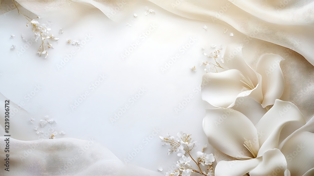 Elegant White Flowers and Fabric Frame Elegant White Flowers and Fabric Frame