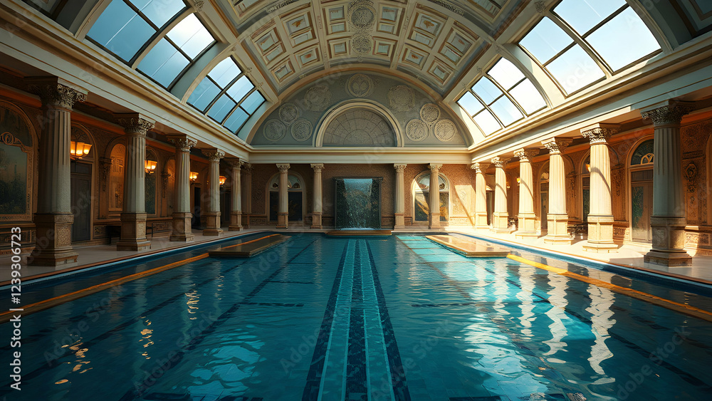 Obraz premium Indoor swimming pool with roman decor influences.