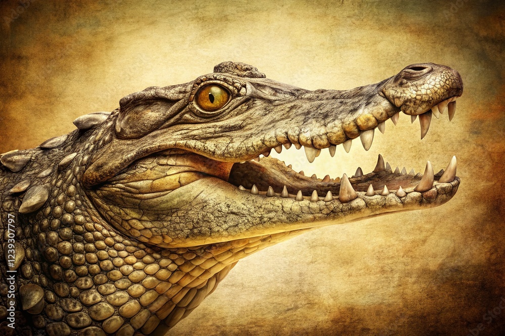 Obraz premium Vintage Style Alligator Pencil Drawing: Detailed Scales & Teeth