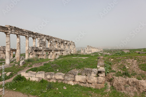 Syria ruins of ancient Apomea on a cloudy spring day