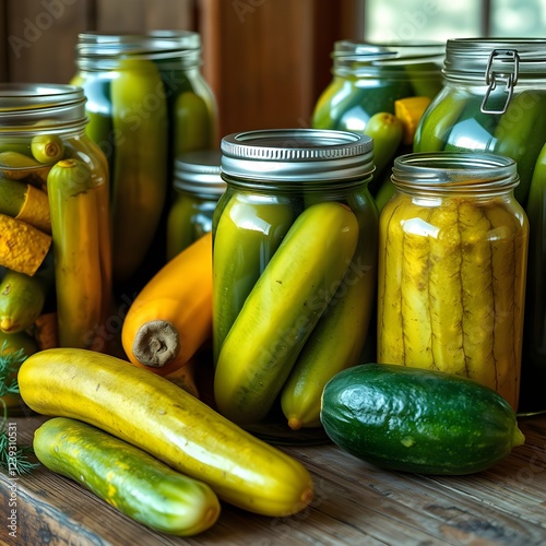 pickled cucumbers in glass jars