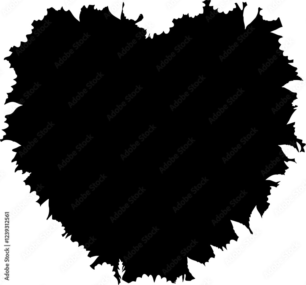 Fototapeta premium Black heart shape with rough textured edges