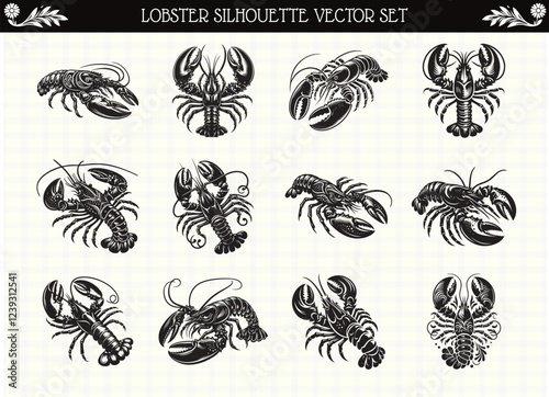 Black Lobster Silhouette Vector Image Marine Animal Clipart for Design and Art