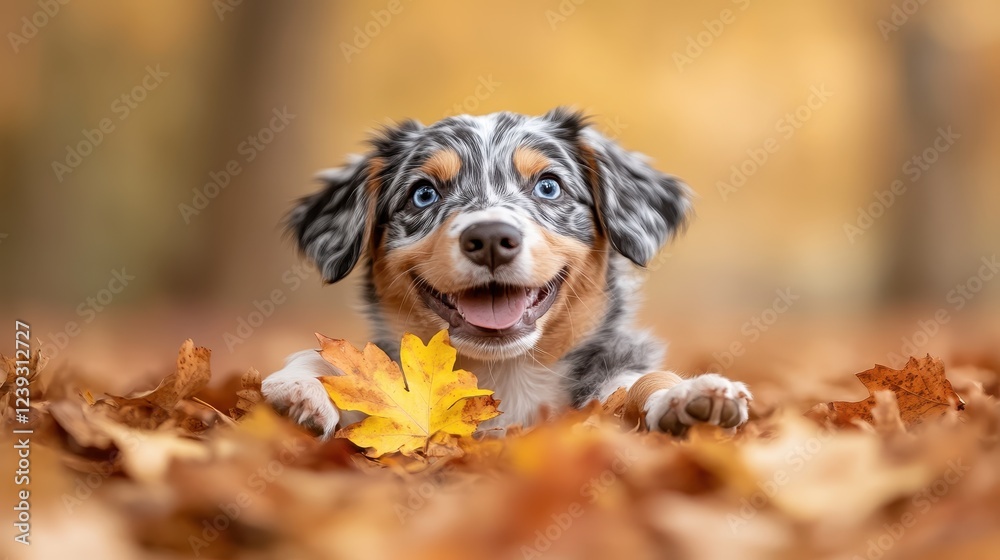 A cheerful puppy embracing the joy of autumn while playing with colorful leaves, encapsulating the spirit of fall and companionship in nature's beauty. A cheerful puppy embracing the joy of autumn while playing with colorful leaves, encapsulating the spirit of fall and companionship in nature's beauty.