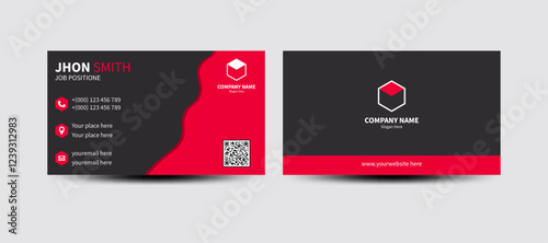 Vector design formal red modern business card Clean Corporate Business Card Layout with Red Patterned Accents.