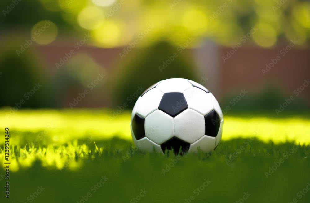Fototapeta premium soccer ball on the green lawn of a football field