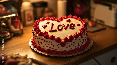 Wallpaper Mural A cake made specially for Valentine's Day by a partner to surprise his girlfriend, a cake with whipped cream and chocolate, with the word "love" written in cream. Torontodigital.ca