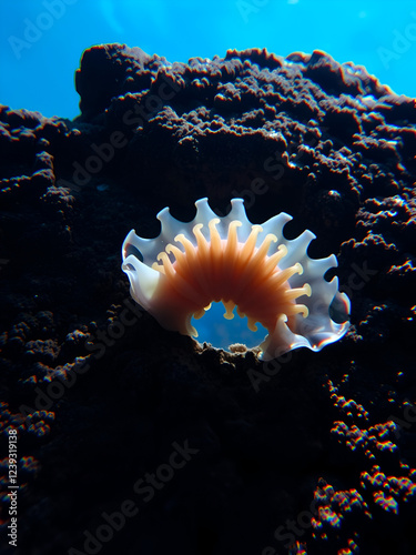 Silhouette of tropical chiton Acanthopleura haddoni on a rock in the Red Sea photo