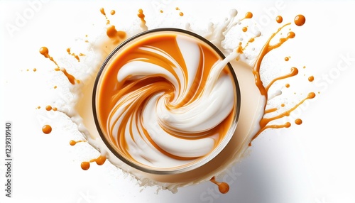 Smooth and creamy protein shake swirling in a vortex of flavor, captured from above with dyn photo