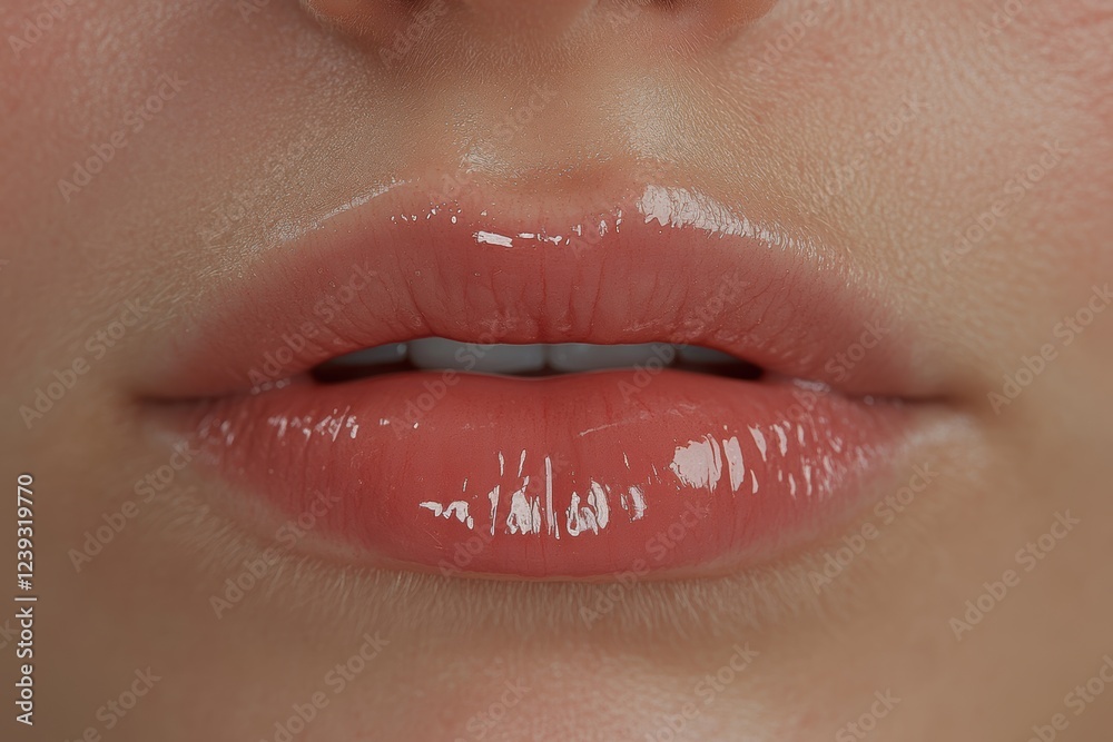 Naklejka premium Cropped image of a woman's face, chin and lips. Perfect, smooth, well-groomed skin, natural lips. Face lift. Advertising concept for natural beauty, skin care, cosmetology and cosmetic products