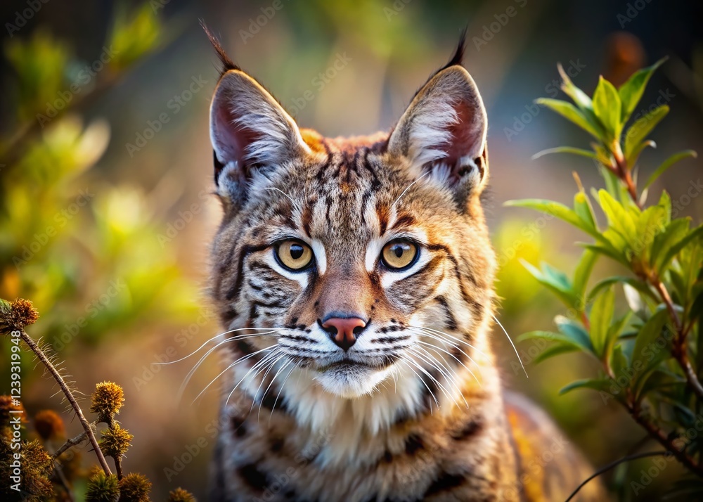 Wild Bobcat Hidden in Brush, Intense Gaze, Wildlife Photography Wild Bobcat Hidden in Brush, Intense Gaze, Wildlife Photography