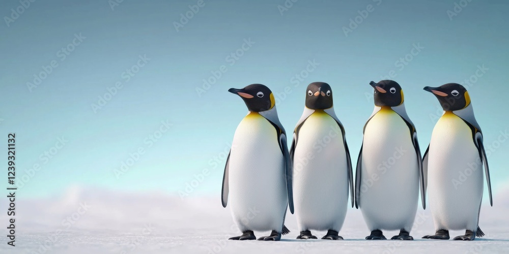 Fototapeta premium Penguins gathering on ice antarctica wildlife scene arctic environment close-up view conservation concept
