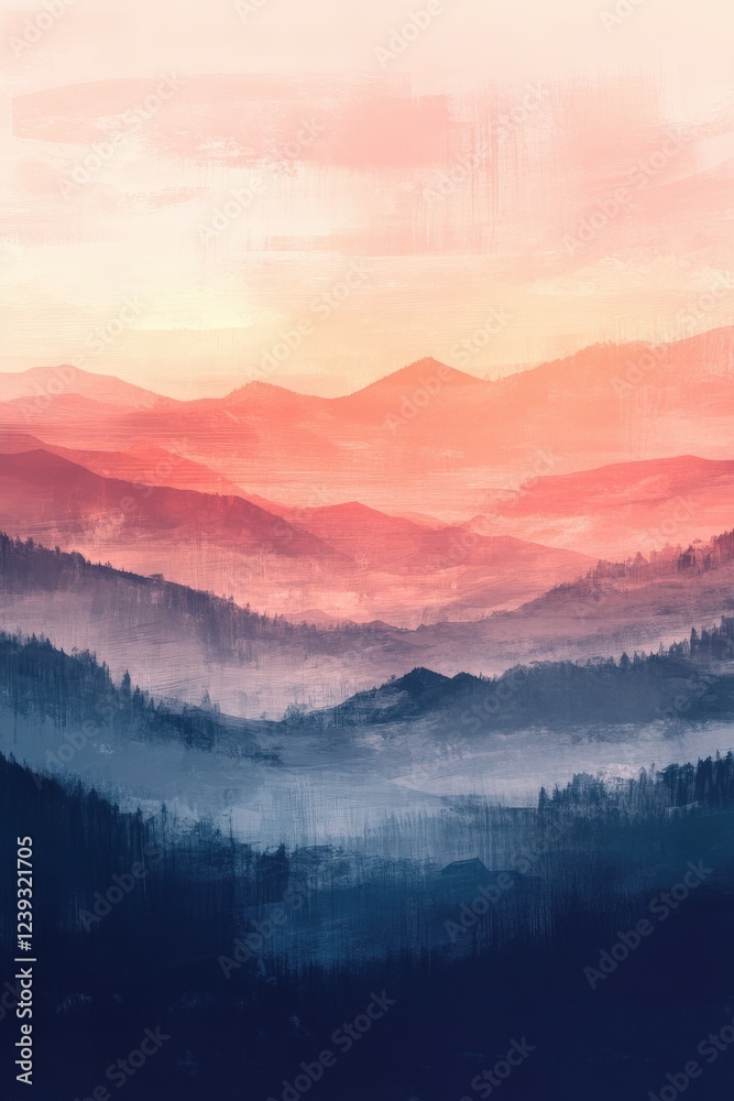 Fototapeta premium Serene mountain landscape at sunset with soft hues