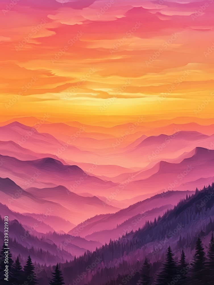 Obraz premium Colors of sunset over mountains create a serene atmosphere