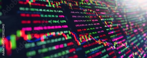 Digital interface with colorful, fluctuating stock prices, reflecting market volatility with clear and dynamic visuals.