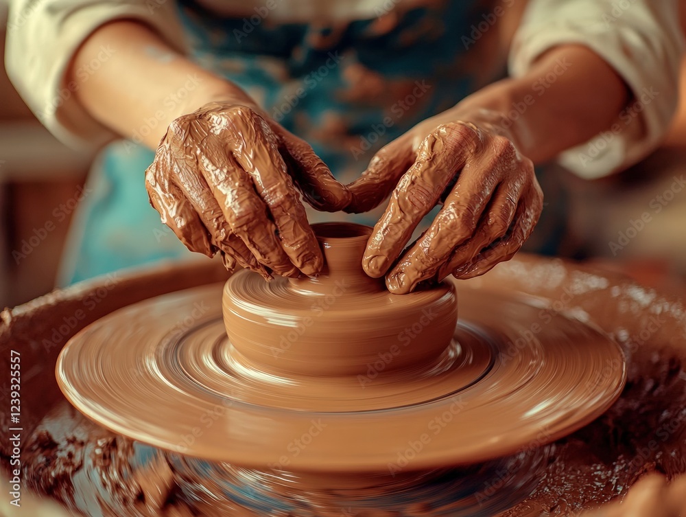 Artisan Crafting Pottery on Potter's Wheel Artisan Crafting Pottery on Potter's Wheel
