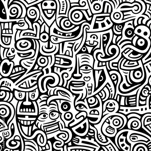Wallpaper Mural seamless pattern with faces  Torontodigital.ca
