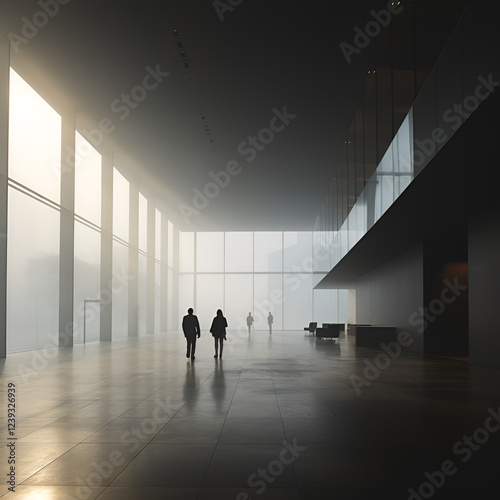 silhouettes of people in a corridor
