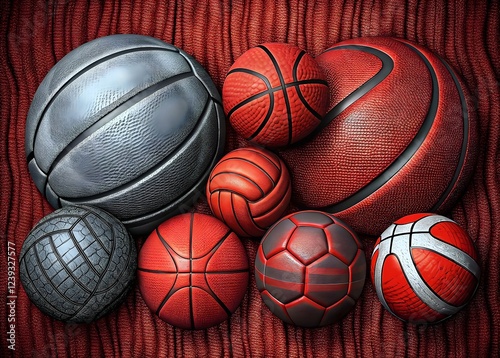 Basketballs Volleyballs Soccerballs Textured Sport Balls Displayed Together photo