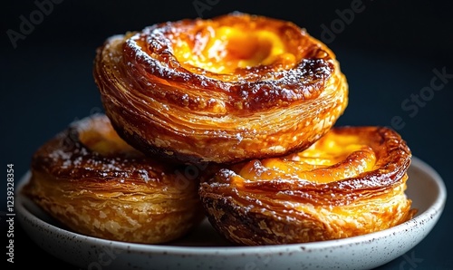Delicious pastis de nata with creamy custard on a smooth plate