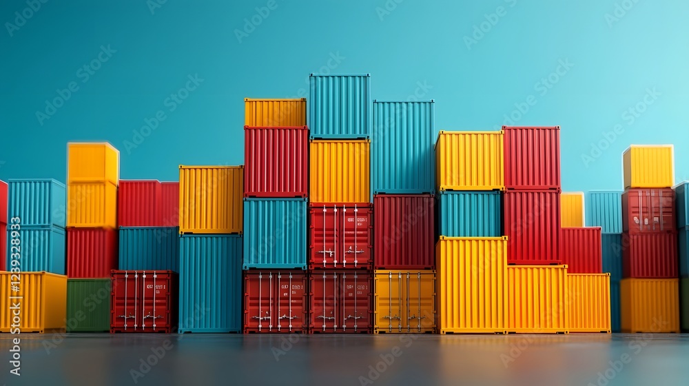 Towering stacks of multicolored shipping containers representing the vast global network of international trade and logistics The clean lines minimalist design and warm hues create a striking Towering stacks of multicolored shipping containers representing the vast global network of international trade and logistics The clean lines minimalist design and warm hues create a striking