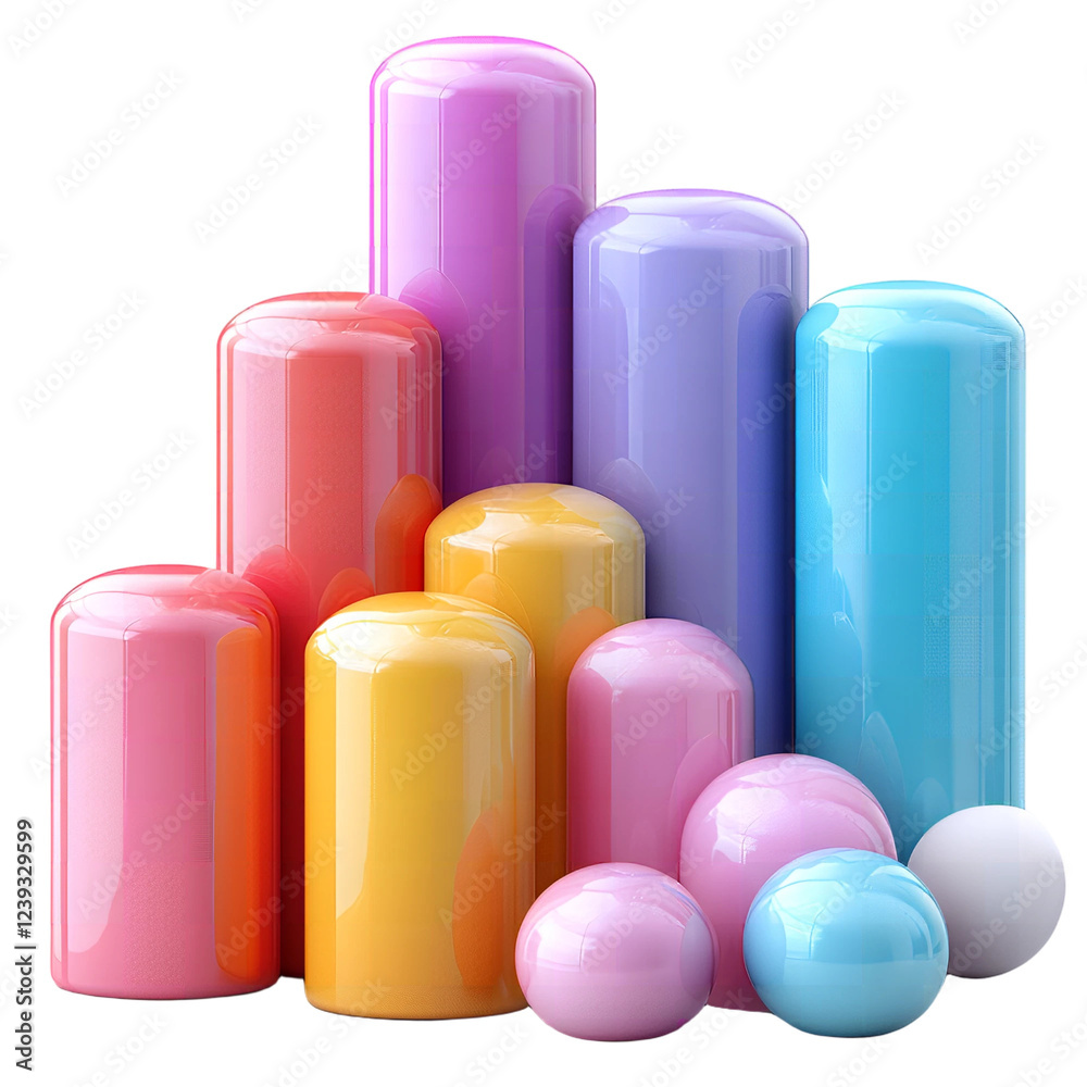 Colorful Cylinders and Spheres Abstract 3D Render Gradient Pastel Design Colorful Cylinders and Spheres Abstract 3D Render Gradient Pastel Design